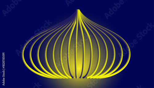 A captivating stylized onion-shaped lantern, dark in form, emanates a warm yellow light, brilliantly contrasting a deep blue backdrop. It evokes a cozy, mysterious, and modern decorative feel.
