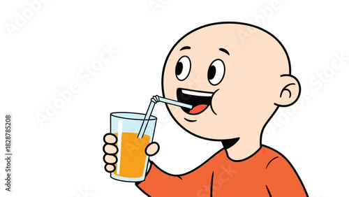 Cartoon Man Enjoying a Refreshing Drink with a Straw