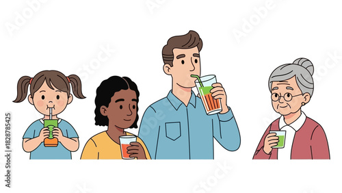 Family Enjoying Refreshing Drinks A Healthy and Happy Lifestyle Illustration