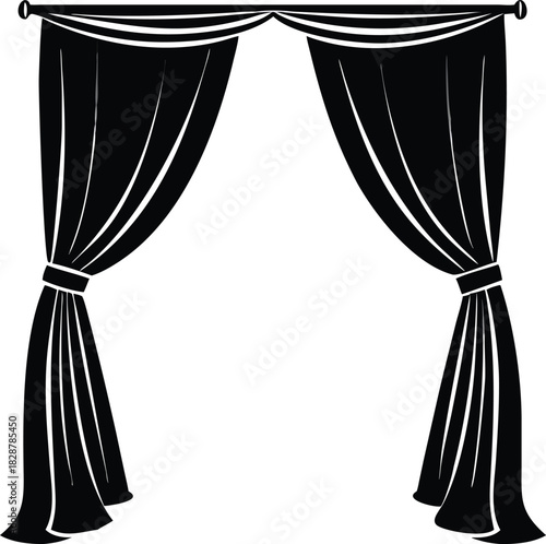 Elegant Black and White Curtains Vector Illustration for Theater Design, Interior Decoration and Stage Performance