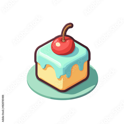 Delicious dessert with frosting and cherry on top in playful illustration style