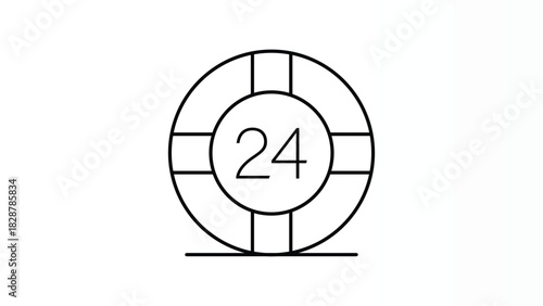 24 Hours Service Icon Representing Full-Time Availability and Customer Support