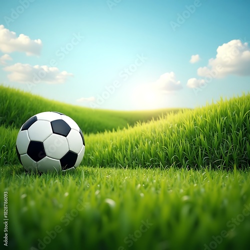 Realistic Soccer Ball on Grass Field
