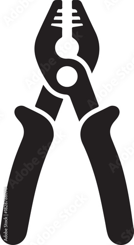 Black pliers vector icon on an isolated background for construction and repair tools illustration.