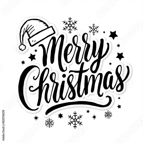 Festive Greetings: Artistic Christmas Wishes: A cheerful Christmas wish, intricately crafted with elegant calligraphy, radiates holiday cheer, accompanied by snow flakes, and twinkling stars. 