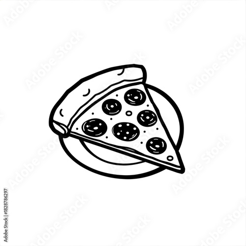 A Slice of Perfection: A perfectly cut slice of pizza, complete with savory toppings, rests invitingly on a simple plate, offering a taste of culinary delight and satisfaction.