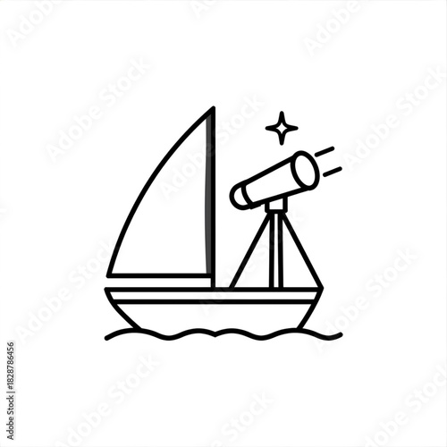 Sailing Through Discovery: A nautical image, a sailboat navigating a sea of knowledge, accompanied by a telescope that brings the cosmos closer. Explore the depths of wisdom and adventure. 