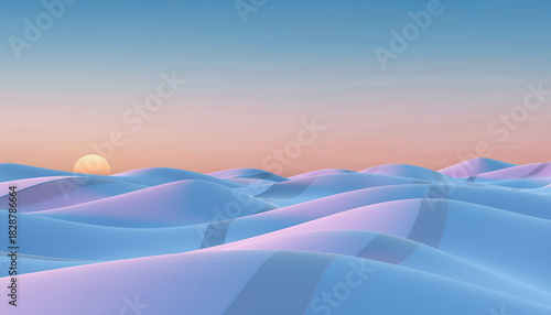 Serene Sunrise Over Gentle Pastel Dunes Under a Soft Sky, Digital Art Landscape