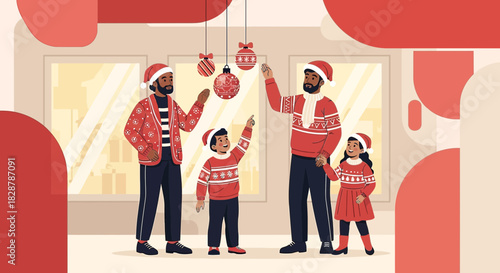 Celebrating the holidays two father's creating memories with their children decorating together