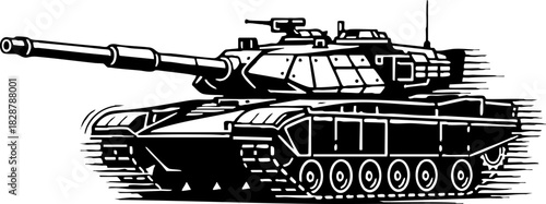 Military Tank Speed Motion Black and White Illustration
