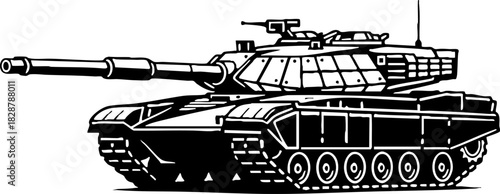Black and White Military Tank Icon Vector Illustration