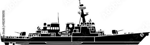 Warship silhouette vector icon of a modern navy destroyer.