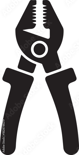 Black silhouette vector icon of a pair of pliers, a common hand tool used for gripping and bending materials
