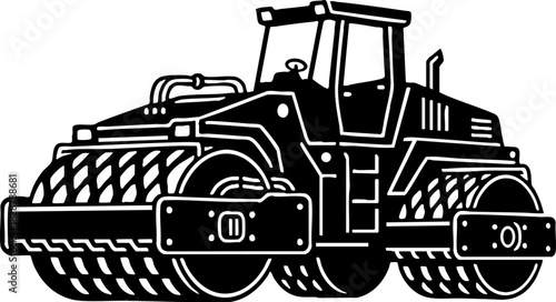 Road Roller Heavy Construction Vehicle Icon Illustration