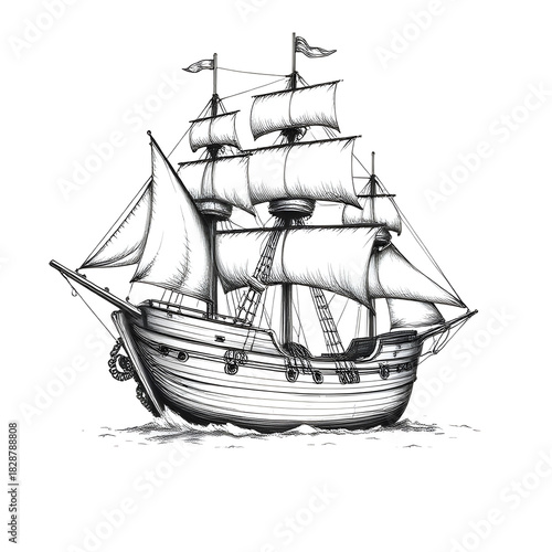 Wallpaper Mural sailing ship isolated on white Torontodigital.ca