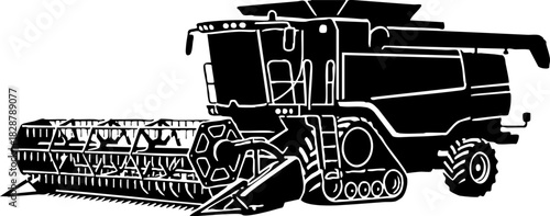 Modern Combine Harvester Agricultural Equipment Black Vector Icon