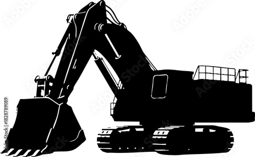 Mining Excavator Machine Heavy Equipment Black Silhouette
