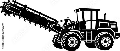 Professional Trencher Machine Vector Icon Black and White