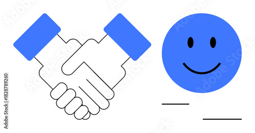 Agreement concept. Agreement by a handshake and a positive happy face. Agreement s collaboration, partnership, and mutual understanding. For business, teamwork, communication, collaboration