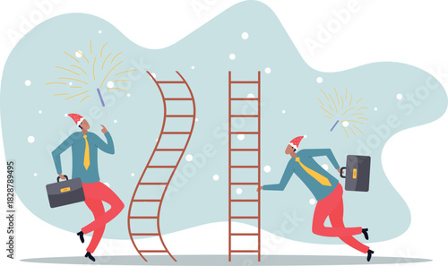 Career ladder challenge, difficulty step growth, different job opportunity or ambition, climbing ladder with obstacle .about a man and his life.