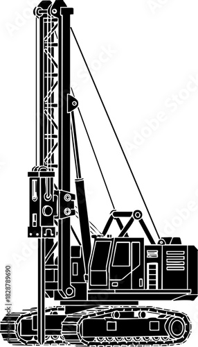 Drilling Rig Construction Machinery Silhouette Illustration