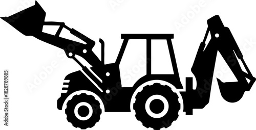Backhoe Loader Construction Machinery Black Silhouette Icon