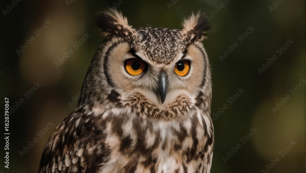 Fototapeta premium Majestic Eagle Owl Portrait with Intense Orange Eyes.