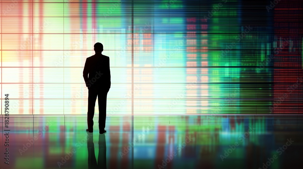 Fototapeta premium Person in front of a colorful wall