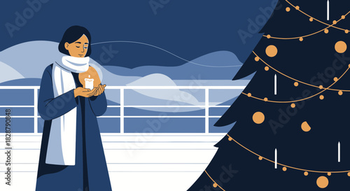 Elegant Christmas celebration with illuminated candles on a serene backdrop ambiance scene