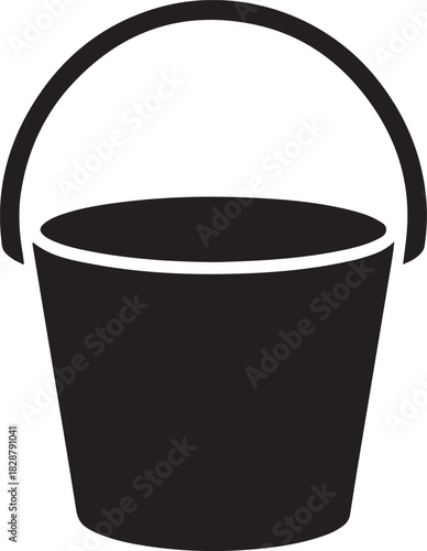 Black bucket vector icon with handle for various uses like cleaning construction or gardening