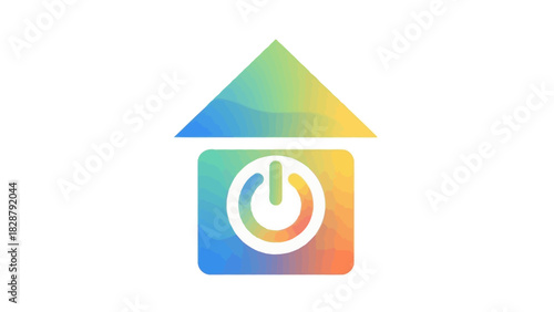 Colorful smart home icon with power button symbol, representing automation and control.