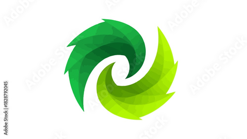 A swirling logo featuring two stylized leaves, one dark green and the other light green.