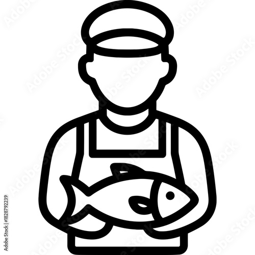 Minimalistic fishmonger icon in clean line art