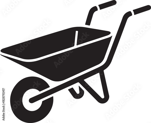 Black wheelbarrow vector icon silhouette for gardening and construction work isolated on transparent background