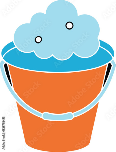 Orange bucket with blue suds foam. isolated on transparent background