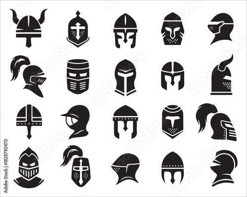 Medieval Helmet Icon Set In Black Style