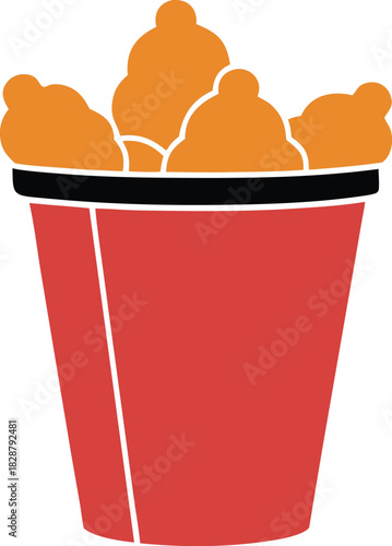 Bucket of fried chicken nuggets isolated on transparent background