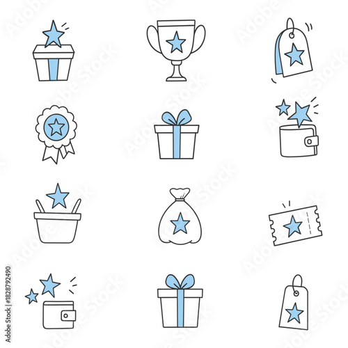 Hand Drawn Reward Gift and Achievement Badge Doodle Icons Vector