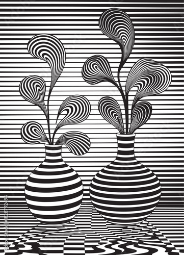 Optical Illusion Art With Vase and Leaves That Creates Visual Effect and Distortion