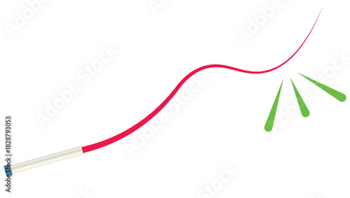 A red whip or lash that produces a loud cracking sound and sound waves when struck