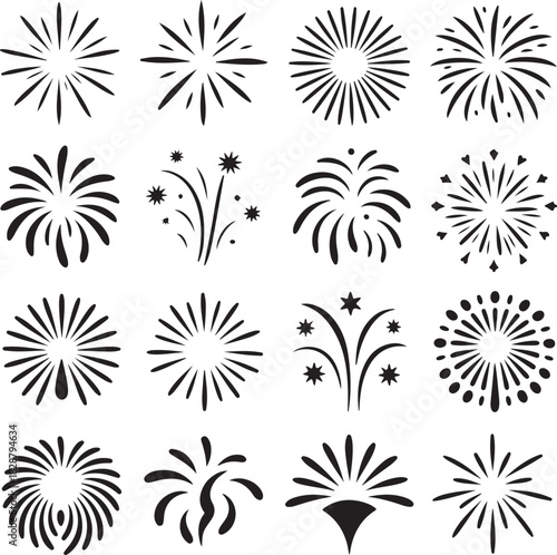 Collection of various hand drawn style fireworks and sparklers illustration
