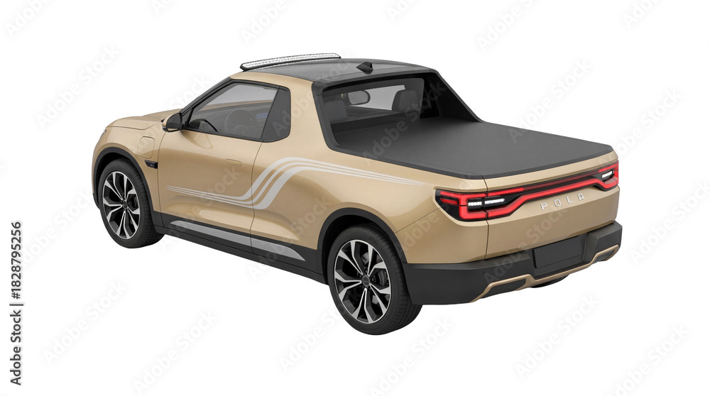 Fototapeta premium Tan pickup truck PNG isolated on transparent background, modern electric vehicle for transportation and automotive design projects