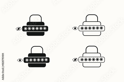 Vector icons of padlocks with password symbols. Perfect for cybersecurity, login systems, privacy protection, and data security illustrations.