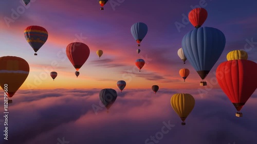 Hot Air Balloons Floating Above Clouds at Sunset with Vibrant Sky Colors (285) image