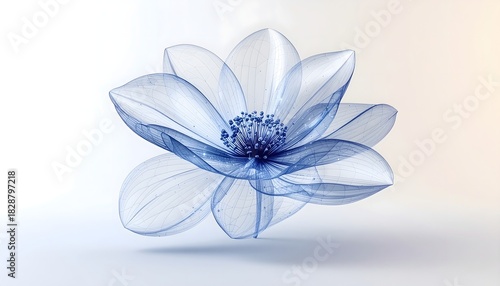 Blue wireframe petals forming ethereal floating flower high resolution photo