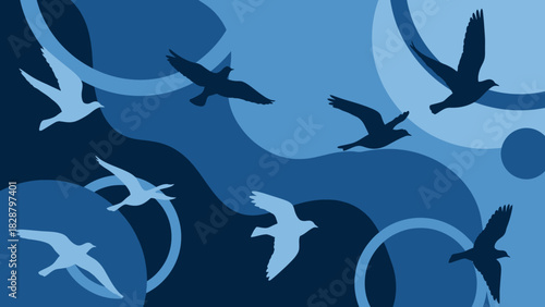 Blue birds silhouette on abstract background design for various creative projects