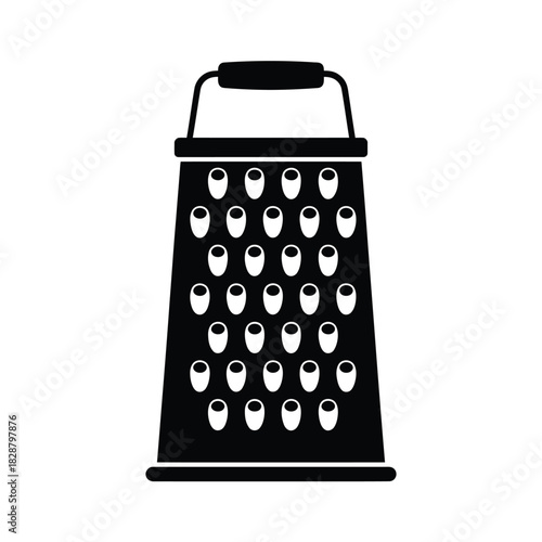Black and white illustration of a kitchen grater on a white background