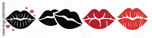Assorted red and black lip and kiss mark vector illustrations design