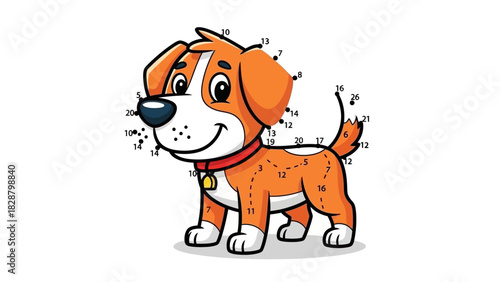 Connect the dots puppy vector illustration on white background