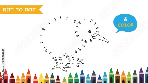 Kiwi Bird Dot to Dot Connect the Dots for Kids Fun & Coloring Activity